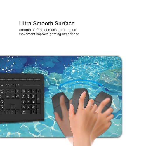 Extended Gaming Mouse Pad, Blue Aqua Theme, Non-Slip Rubber Base, Suitable for Gaming and Office use, Laptop Computer Table Protection pad, 35.4 x 15.7 inches - color: Blue Water Surface