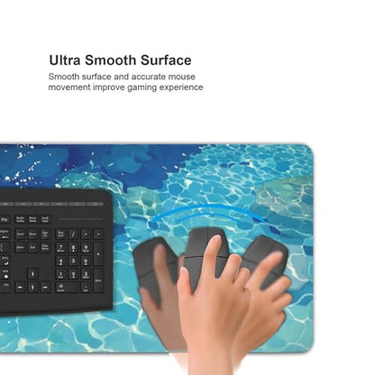 Extended Gaming Mouse Pad, Blue Aqua Theme, Non-Slip Rubber Base, Suitable for Gaming and Office use, Laptop Computer Table Protection pad, 35.4 x 15.7 inches - color: Blue Water Surface