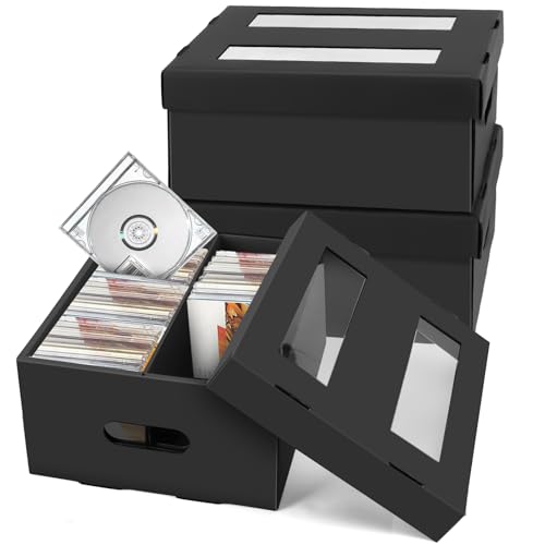 AOBOPLE CD Storage Box with 2 Compartments,3 Pack Cardboard CD Case Storage Holds 180 Jewel Cases CD Case Holder with PVC Window Lid,Portable Organizer for Media Collection - style: 3 Pack 2 Compartment