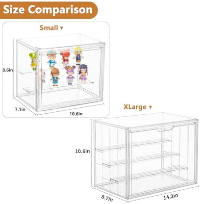 LXLXXL Small Acrylic Display Case for Collectibles 3 Layer Adjustable Display Case with Magnetic Door Clear Stackable Display Box for Mini Figures, 2 Pack - size: Small 2 Pack