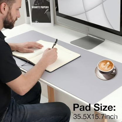 ALOANES Extra Large PU Leather Mouse Pad, Waterproof Desk Pad with Non-Slip Rubber Base, Smooth Gliding Surface for Office & Home, 40"x90" Large Desktop Mat, Light Grey - color: Light Grey