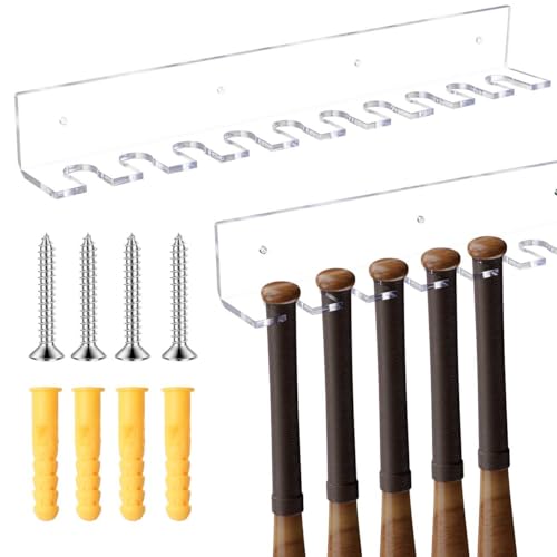 Clear Thickened Display Stands & Wall Mounts for Baseball Bats, Acrylic Mini Baseball Bat Display Hanger for 10 Items, Sturdy Vertical Bat Rack Organizer, Floating Baseball Display Shelf