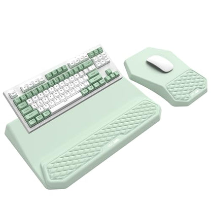 3-in-1 Ergonomic Keyboard Stand with Wrist Rest & Mouse Pad Set, Comfy Keyboard Riser Holder Soft Mousepad with Massage Design, Memory Foam and Non-Slip PU Base for Pain Relief, Light Green - color: Light Green
