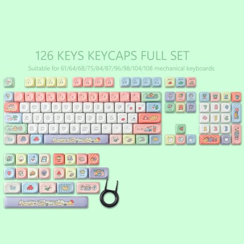 Tsungup MOA Profile Keycaps,126 Keys PBT Cute Funny Smiley Keycaps | Dye-Sublimation Custom Keycap Set with Keycap Puller for Cherry Gateron MX Swithes Mechanical Keyboards - color: Smiley
