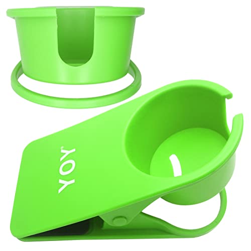 YOY 2 Pack Drink Cup Holder Clip - Table Desk Side Water Glass Beer Bottle Beverage Soda Coffee Mug Holder Cup Saucer Clip Design for Home Office, Green - color: Green for Mug, size: 2 Pack