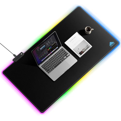 Cacoy 40" x 20" RGB Mouse Pad XXL, Extended Desk Mat with Smooth Surface and 9 Lighting Effects, LED Lighting Desk Pad with Stitched Edges and Non-Slip Rubber Base, Gaming Computer Mouse Mat, Black - color: Rgb, size: 40" x 20"