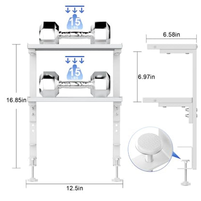 2-Tier Desk Shelf, Expandable Under Desk Storage, Clamp on Desk Shelf, Desktop Accessories for Offices, Study Rooms, and Game Rooms (White) - color: White