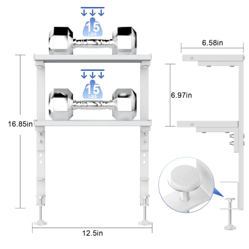 2-Tier Desk Shelf, Expandable Under Desk Storage, Clamp on Desk Shelf, Desktop Accessories for Offices, Study Rooms, and Game Rooms (White) - color: White
