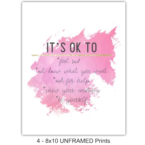 YELLOWBIRD ART & DESIGN Inspirational Quotes Wall Decor - Pink Motivational poster Set - Positive Affirmations Wall Art - Encouraging Gift for Women Girls - I Am - Inspiring Wall Art - UNFRAMED 8x10