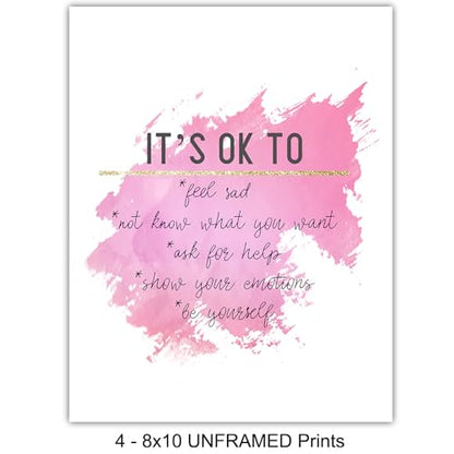 YELLOWBIRD ART & DESIGN Inspirational Quotes Wall Decor - Pink Motivational poster Set - Positive Affirmations Wall Art - Encouraging Gift for Women Girls - I Am - Inspiring Wall Art - UNFRAMED 8x10