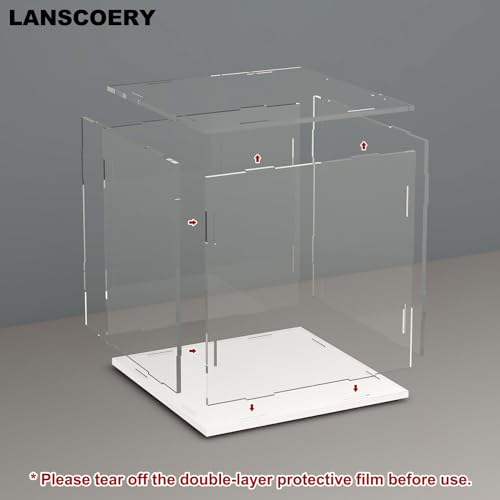 LANSCOERY Acrylic Display Case, Assemble Showcase Display Box for Collectibles, 6x6x6 Inch White Base - color: White, size: 6x6x6inch; 15x15x15cm