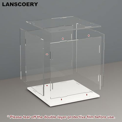 LANSCOERY Acrylic Display Case, Assemble Showcase Display Box for Collectibles, 6x6x6 Inch White Base - color: White, size: 6x6x6inch; 15x15x15cm