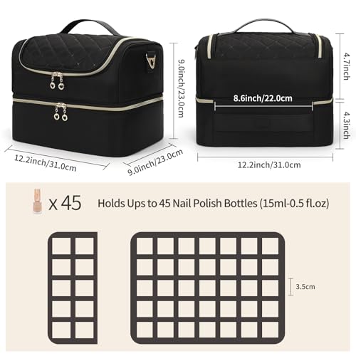 CUBETASTIC Nail Polish Organizer, Portable Nail Polish Storage Case Holds 45 Bottles Nail Polish & Nail Lamp, Travel Nail Supplies Organizer for Nail Tech Kit & Manicure Tools - color: Black, size: 45 Slots