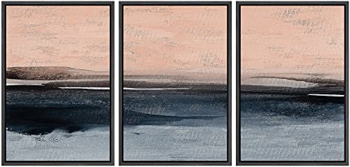 NWT Framed Canvas Print Wall Art Set Pastel Watercolor Minimal Ocean Landscape Nature Abstract Illustrations Modern Art Contemporary Decorative for Living Room, Bedroom, Office - 16"x24"x3 Black - color: A02-2203-m04, size: 16" x 24" x 3 Panels BLACK