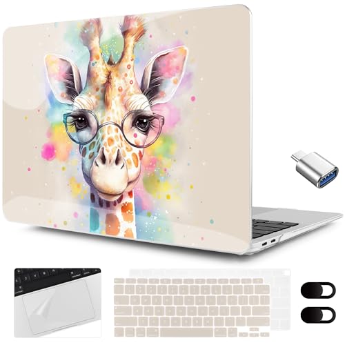 MEEgoodo for MacBook Air 13.3 inch Case 2021 2020 2019 2018 A2337 M1 A2179 A1932, Clear Case for MacBook Air M1, Hard Shell with Keyboard Webcam Cover & Trackpad Film & Type C Adapter,Giraffe - color: Giraffe