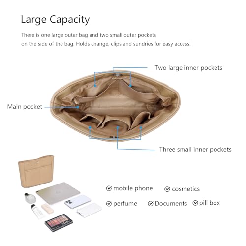 YONEBN waterproof Storage Bag Lightweight Large Capacity nylon Bag Inner Bag Handbag Organizer - color: Pu/Sandy