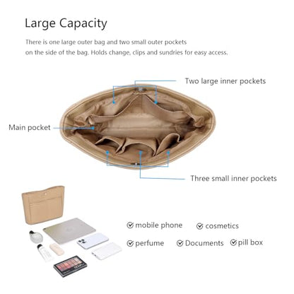 YONEBN waterproof Storage Bag Lightweight Large Capacity nylon Bag Inner Bag Handbag Organizer - color: Pu/Sandy
