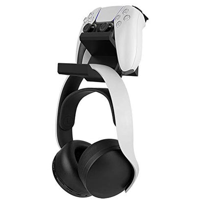 Linkidea Gaming Headset & Controller Holder, Dual Gamepad Controller & Headphone Hanger for PS5, PS4, Xbox One, Xbox 360, Pulse 3D Headset, Wall Mount Stand Universal Headsets (Black)
