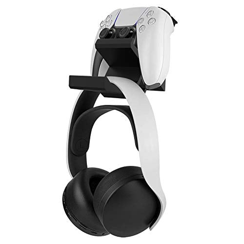 Linkidea Gaming Headset & Controller Holder, Dual Gamepad Controller & Headphone Hanger for PS5, PS4, Xbox One, Xbox 360, Pulse 3D Headset, Wall Mount Stand Universal Headsets (Black)