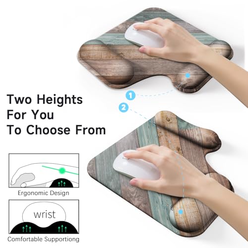 Ergonomic Mouse Pad with Gel Wrist Rest (1"& 1.2" Dual Height) - Mouse Pads Compact Mousepad Desk Mat Office, Gaming & Carpal Tunnel Relief | Non-Slip Rubber Base Rustic Wood Pattern - color: Rustic Wood Pattern