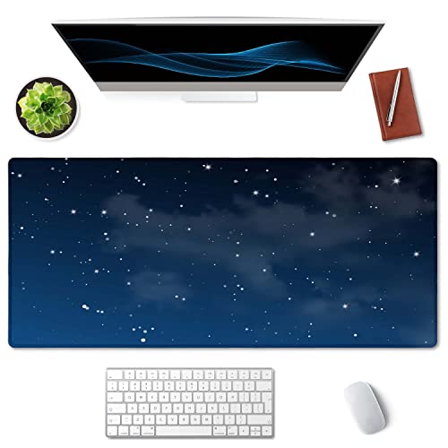 SSOIU Night Sky with Clouds and Many Stars - Extra Large Desk Mat, Cute Desk Pad, Aesthetic Gaming Mousepad - 35.5 x 15.7 inch - color: Night Sky With Clouds