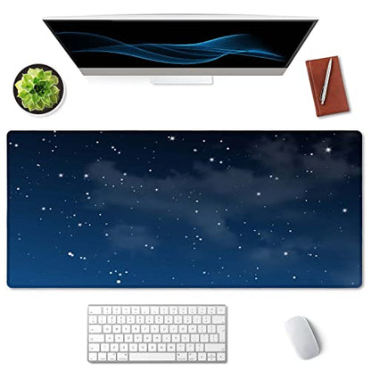 SSOIU Night Sky with Clouds and Many Stars - Extra Large Desk Mat, Cute Desk Pad, Aesthetic Gaming Mousepad - 35.5 x 15.7 inch - color: Night Sky With Clouds