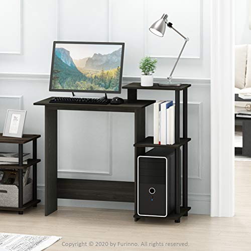 Furinno EFFICIENT Desk, 28.6" Wide Gaming Desk with 3 Open Side Shelves, Laptop Notebook Computer Desk, Office Desk for Home Office, Study Room, Dorm, Bedroom, Dark Espresso - color: Dark Espresso/Black, size: Square Side Shelves