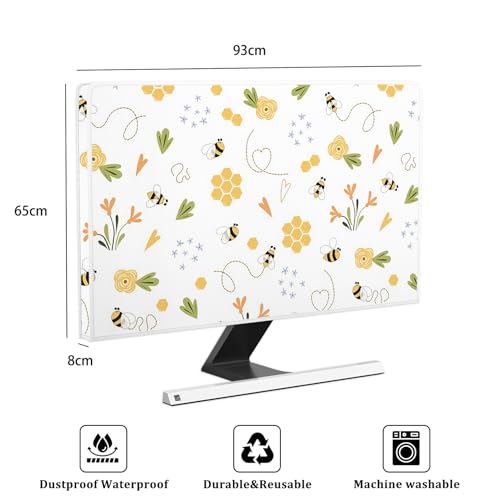 Bee Waterproof Screen TV Cover 37,38,39 Inch Spring Summer Honey Flowers Botanical TV Display Screen Cover Antistatic Water Resistant Television Covers Dustproof Protective，Yellow Design - color: yellow, size: 37-39 Inch for tv cover