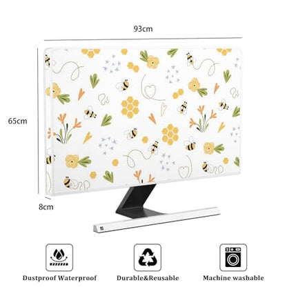 Bee Waterproof Screen TV Cover 37,38,39 Inch Spring Summer Honey Flowers Botanical TV Display Screen Cover Antistatic Water Resistant Television Covers Dustproof Protective，Yellow Design - color: yellow, size: 37-39 Inch for tv cover