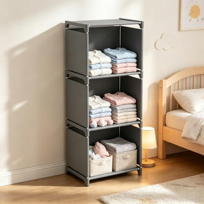 RIIPOO Book Shelf, 3-Cube Storage Organizer, Metal & Fabric Bookcase for Small Spaces, Bedroom, Living Room - style: 3-Cube