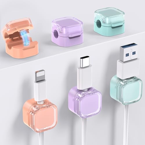 AhaStyle Magnetic Cable Organizer [1s Lock] 6 Pack Cord Holders Cable Clips Strong Adhesive Hide Cable Cord Keeper Adhesive Wire Organizer Keeper for Nightstand Kitchen Car Office - color: Orange+Lavender+Blue