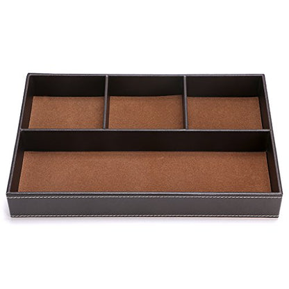 BTSKY 4 slots Desk Drawer Organizer, PU Leather Drawer Storage Organizer Divider for Office Desk Supplies Value Collection and Accessories Multi-Purpose Storage Desktop Organizer Tray(Brown)