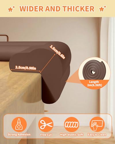 L-Shape 6.56FT 0.6'' Thick Baby Proof Corners and Edges, Pre-Taped | Thickened Upgrade, with 6 Corner Covers, Soft Rubber Foam Furniture Corner Bumper Guards for Table Wall Fireplace, Coffee - color: Dark Brown, size: 0.6''Th (6.56ft)