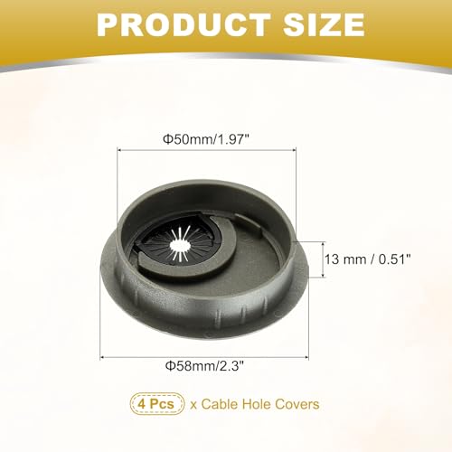 M METERXITY 4-Pack Cable Hole Cover, 2.3 Inch 59mm ABS Desk Cable Wire Cord Grommet Hole Cover for Home/Office Desktop Wire Organizer [Silver] - size: 2.3"