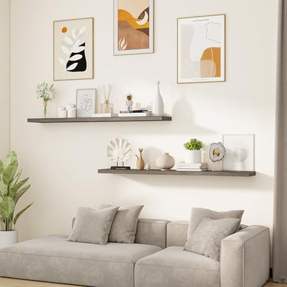 Vivelove Flat Edge Elm Wood Floating Shelf with Invisible Bracket 55”Grey - color: Grey, size: 55”,set of 1