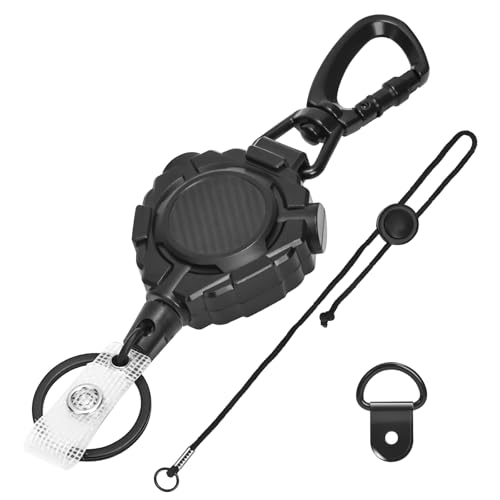 CB Mic Retractable Holder, Heavy Duty 32" Stainless Steel Tether, Includes 1 D-Ring and 1 Adjustable 12" Nylon Lanyard, Microphone Hanger Keeper for CB Radio