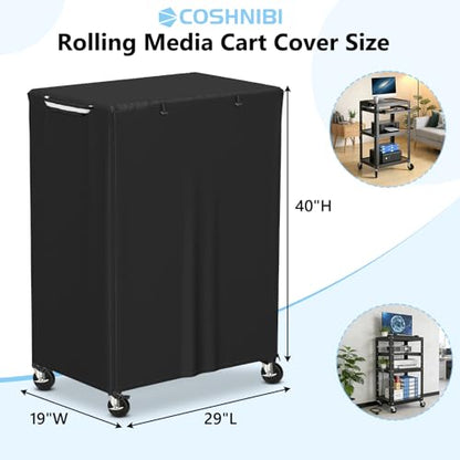 COSHNIBI AV Cart Cover, Heavy Duty Waterproof Rolling Media Cart Cover for Multi-Functional Media Carts/Metal Computer Presentation Stand with Wheels,29" L x 19" W x 40" H,Black - size: 29"L x 19"W x 40"H