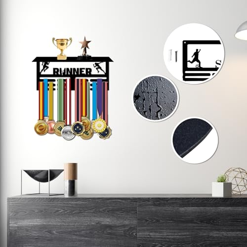 Resama Medal Hanger Holder Display Wall Rack Frame Shelf-Medal Hanger Awards Ribbon Soccer,Gymnastics,Holder Display Rack for 60 Medals - color: Runner-TD