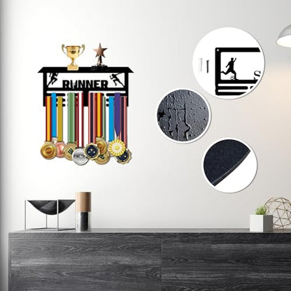 Resama Medal Hanger Holder Display Wall Rack Frame Shelf-Medal Hanger Awards Ribbon Soccer,Gymnastics,Holder Display Rack for 60 Medals - color: Runner-TD