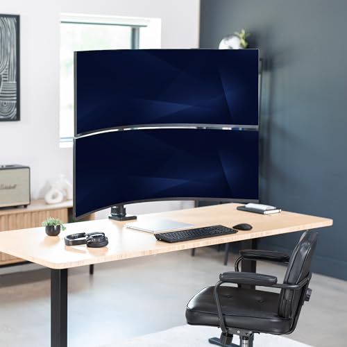 VIVO Dual Ultra-Wide Monitor Extra Tall Desk Mount for up to 49 inch Ultrawides, Clamp-on Adjustable Stand Holds 44 lbs per Screen, VESA up to 100x100mm, Black, STAND-V120T - color: Black, size: Up to 49" screens