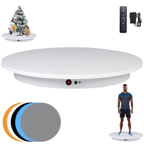 JAYEGT Motorized Rotating Display Stand, 350Lbs Load，360 Degree Electric Rotating Potography Turntable for Products Display，Live Show， Remote Control +5 Colors Backgrounds (White/23.6Inch/Wired) - color: White, size: 23.6Inch