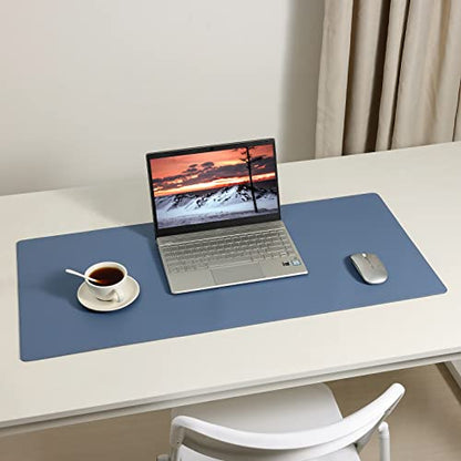 Wolaile Faux Leather Desk Pad Blotter,Water and Slip Resistant Writing Desk Protector Mat,Blue Large Mouse Pad for Desktop/Office Home Table Cover,36x17 in - color: Blue
