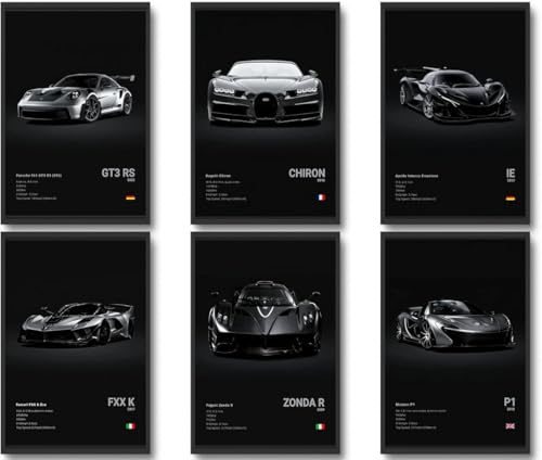 CSLGQGV Car Poster Vintage Racing Car Wall Art Supercar Canvas Prints Painting For Men Room Pictures Guys Dorm Room Aesthetics Decor Bedroom Office (Unframed,12×16inch,6pcs) black - color: Black, size: 12" x 16" Poster