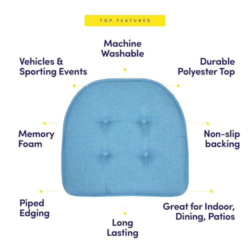 Sweet Home Collection Chair Cushion Memory Foam Pads Tufted Slip Non Skid Rubber Back U-Shaped 17" x 16" Seat Cover, Turquoise 4 Count - color: Turquoise, size: 4 Pack, style: Foam Pads
