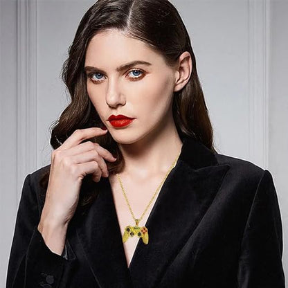 Colorful Crystal Game Controller Necklaces Punk Hip Hop Friendship Game Console Necklace for Best Friends - color: Gold