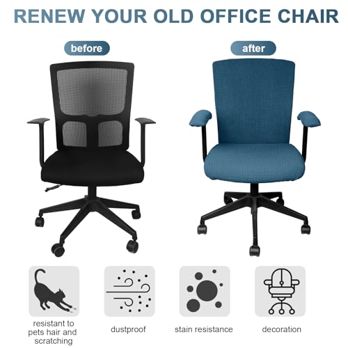 Tallew 4 Pcs Office Chair Covers Set Computer Universal Protective Stretchable Chair Seat Covers Desk Armrest Slipcovers Pads Office Cushion Backrest for Rotating (XL,Emerald) - color: Emerald