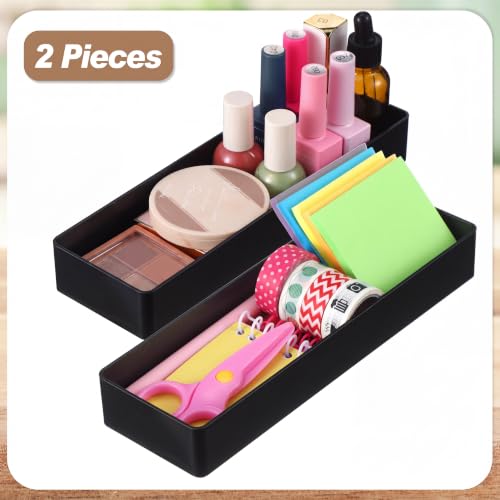 Teling 2 Pcs Black Large Rectangular Desk Organizer Set, Half Accessory Tray, Plastic Tabletop Organizer for Office, Home, or Study, Dimensions: 9.45 x 2.95 x 1.38 Inches - color: Black