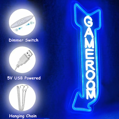 Game Room Neon Sign,Gaming Neon Light with Arrow for Teen Boy Bedroom Home Bar Gaming Club,Man cave,Gaming Room Wall Decor Gifts (game left blue) - color: game left blue