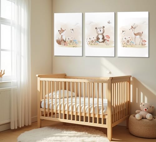 MIZILI Woodland Animal Nursery Canvas Wall Art Wild Watercolor Animals Paintings Pictures Wall Decor Fox Bear Deer Poster Printing Artwork for Boys Room Girls Room Home Decoration - color: Animals-canvas, size: 16"L x 12"W