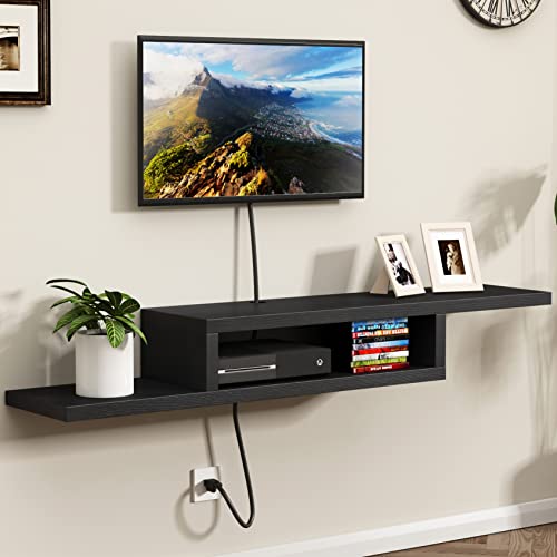 ChooChoo Floating TV Stand Shelf, Wall Mount Entertainment Center, 60” Media Console Stand for Living Room, Bedroom, Black - color: Black, size: 11.7"D x 60"W x 8.3"H